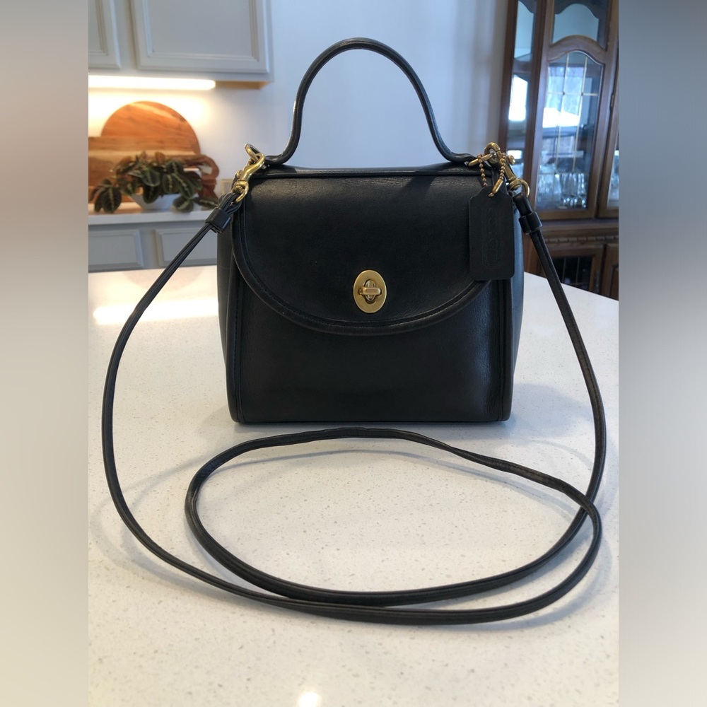 Vintage Coach #9983 Black Leather Regina Handbag Satchel Purse with Hangtag